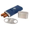 Leather Cigar Case Blue/Slvr