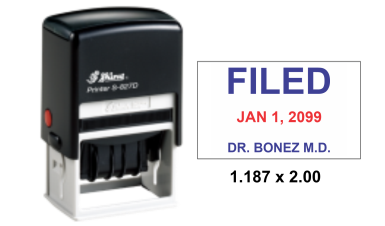 S-827D Shiny Custom Self-Inking Date Stamp.

Impression Area:  1-3/16" X 2" Dater

Up to 2 Lines of Custom Text Above the Date and 2 Lines Below..