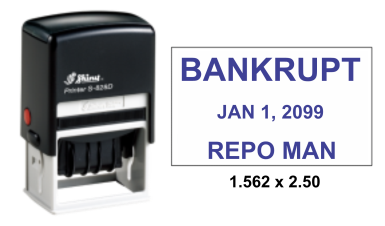 S-829D Custom Self-Inking Sate Stamp. 

Impression Area:  1-9/16" X 2-1/2"

Up 3 Lines of Custom Text Above the Date and 3 Lines Below.