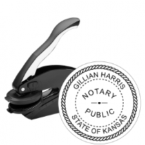 Get a high-quality, customized KS Notary Embosser Seal Stamp (1 5/8" round) with your notary info. Order now from CalStamp for precision and professionalism!