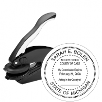 Get a high-quality MI Notary Embosser Seal with a 1 5/8" raised impression. Customize with your notary info. Order now at CalStamp!
