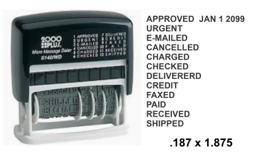 Get organized with the Micro Message Dater S 140! Includes 12 essential messages. Perfect for any office. Order now from CalStamp and streamline your workflow!