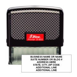 Get your custom 6-line address stamp with the Shiny-855 from CalStamp. Perfect for all your mailing needs. Order now for fast shipping and quality you can trust!