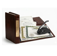 Non-Profit Corporate Kits with all components. Binder, Case, Seal embosser, Stock Certificates, By-Laws & Transfer Ledgers. Order now at CalStamp.com for fast shipping!