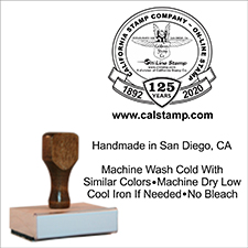 Customize your 1.75" x 1.75" clothing stamp with high-quality artwork (600DPI+). Order now from CalStamp! Note: Stamp pad sold separately. No returns.