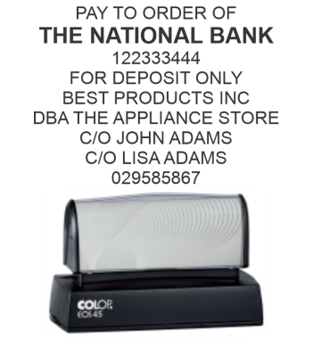 Self-Inking bank endorsement stamps. Make bank check deposits easy!