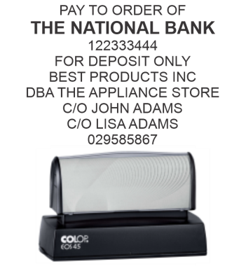 Get the 9 LINE COLOP EOS-50 Pre-Inked Endorsement Stamp, our most popular choice for deposits and endorsements. Order now from CalStamp for fast, reliable service!