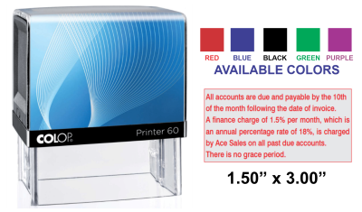 Get the Colop Printer 60 Self-Inking Stamp with a 1-1/2in. x 3in. impression size. Perfect for your stamping needs. Order now at CalStamp!