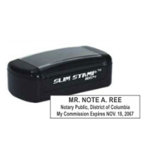 Get your customized DC Notary Slim Pre-Inked Stamp from CalStamp. High-quality, rectangular notary stamp personalized with your info. Order now for fast delivery!