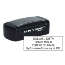 Get your DE Notary Slim Pre-Inked Stamp customized with your notary info. High-quality and durable. Order now from CalStamp for fast delivery!