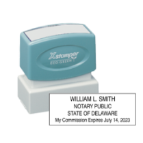 Get your DE Notary X-Stamper Pre-Inked Stamp customized with your notary info. High-quality, black ink only. Order now at CalStamp!