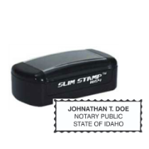 Get your customized ID Notary Slim Pre-Inked Stamp at CalStamp. High-quality, personalized notary stamp. Order now and ensure your notary info is always on point!