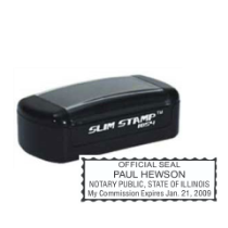 Get your customized IL Notary Slim Pre-Inked Stamp with black ink. High-quality and essential for notaries. Order now at CalStamp!
