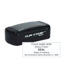 Get your customized IN Notary Slim Pre-Inked Stamp from CalStamp. High-quality, rectangular notary stamp tailored with your info. Order now for precision and durability!
