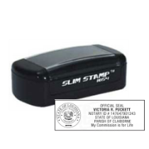 Get your customized LA Notary Slim Pre-Inked Stamp from CalStamp. High-quality, rectangular notary stamp personalized with your info. Order now for fast delivery!