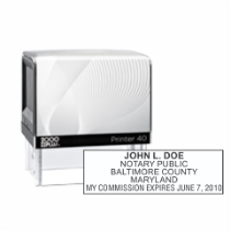 Get your customized MD Notary Self-Inking Printer Stamp from CalStamp. High-quality, rectangular notary stamp personalized with your info. Order now!