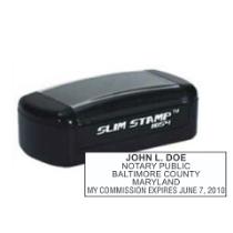 Get your customized MD Notary Slim Pre-Inked Stamp from CalStamp. High-quality, rectangular notary stamp personalized with your info. Order yours today!