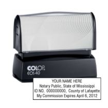 Get your customized MS Notary Colop Pre-Inked Stamp from CalStamp. High-quality, rectangular notary stamp personalized with your info. Order now for fast delivery!