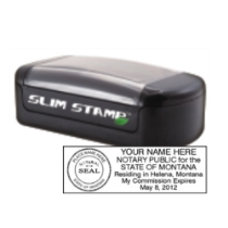 Get your MT Notary Slim Pre-Inked Stamp in black or blue ink. Customize with your notary info. Order now from CalStamp for a quality, personalized notary stamp!