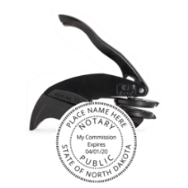 Get your high-quality ND Round Notary Embosser Seal Stamp, customized with your notary info. Order now with your original notary certificate. Fast and reliable service!