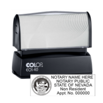 Get your customized NV Non-Resident Colop Pre-Inked Notary Stamp from CalStamp. High-quality, rectangular stamp tailored with your notary info. Order now!