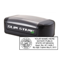 Get your NV Notary Resident Slim Pre-Inked Stamp! Customize with your notary info. Original Certificate of Appointment required. Order now at CalStamp!
