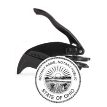 Get a high-quality OH Notary Embosser Seal Stamp, 1 5/8" round with State Coat of Arms. Customize with your notary info. Order now at CalStamp!