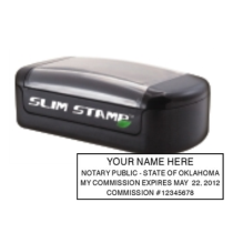 Get your customized OK Notary Slim Pre-Inked Stamp at CalStamp. High-quality, rectangular notary stamp personalized with your info. Order now for fast delivery!