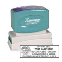 Get your customized OR Notary X-Stamper Pre-Inked Stamp! High-quality, black ink, 3/4" x 2 3/8". Order now with your notary info and original certificate.