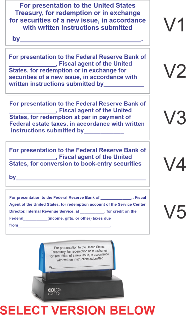 Secure your checks with our Pre-Inked Restrictive Endorsement Stamp in blue ink. Perfect for U.S. Treasury endorsements. Order now from CalStamp!