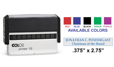Shop the Colop 15 Printer Stamp at CalStamp! This self-inking stamp offers a 3/8in x 2-3/4in impression size. Perfect for your stamping needs. Order now!