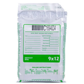 9 X 12 White Single Pocket Bag. ECO STAT Material. Tamper Evident. High Security.Numbered and Barcoded. Exceeds Bank and Federal Requirements.