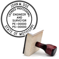 Wooden Mississippi Licensed Professional Engineer & Surveyor Stamp