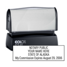 Get your customized AK Notary Colop Pre-Inked Stamp from CalStamp. High-quality, personalized with your notary info. Order now and ensure your documents are official!