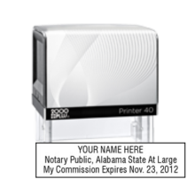 Get your custom AL Notary Self-Inking Stamp from CalStamp. High-quality, rectangular notary stamp personalized with your info. Order now for fast, reliable service!