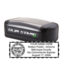 Get your customized AZ Notary Pre-Inked Slim Stamp at CalStamp. High-quality, rectangular stamp with required expiration date. Order now for fast, reliable service!