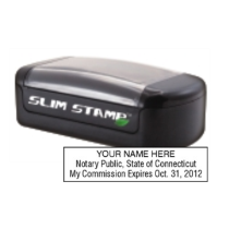 Get your custom CT Notary Slim Pre-Inked Stamp at CalStamp. High-quality, rectangular notary stamp personalized with your info. Order now for fast, reliable service!