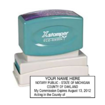Get your MI Notary X-Stamper Pre-inked Stamp! High-quality, customizable with your notary info. Order now from CalStamp for professional, precise notary stamping.