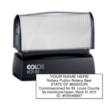 Get your MO Notary Colop Pre-Inked Stamp with customized notary info. High-quality, rectangular, black ink only. Order now at CalStamp!