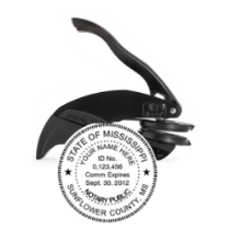 Customize your MS Notary Embosser Seal Stamp for a 1 5/8" round raised impression. Ensure your notary info is highlighted. Order now at CalStamp!