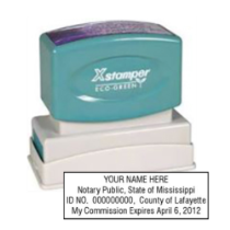 Get your customized MS Notar X-Stamper Pre-Inked Notary Stamp from CalStamp. High-quality, rectangular design. Order now and personalize with your notary info!