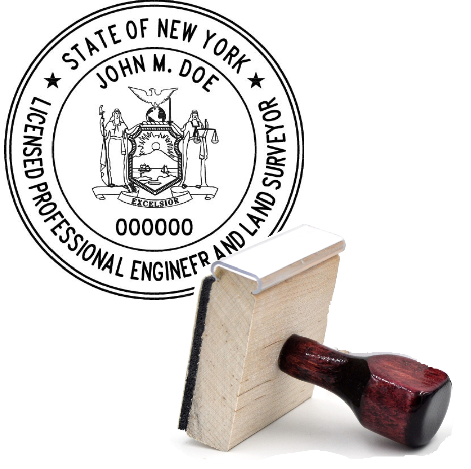 Wooden New York Licensed Prof. Eng. & Land Surveyor Stamp