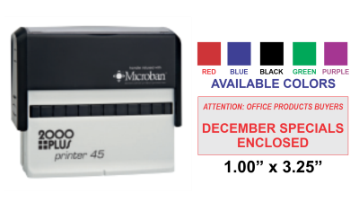 Get the Colop 45 Printer Self-Inking Stamp with a 1in. x 3-1/4in. impression size. Perfect for your stamping needs. Order now at CalStamp!