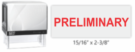 Get the PRELIMINARY STAMP PRINTER 40 in red from CalStamp. Perfect for all your preliminary marking needs. Order now and streamline your workflow!