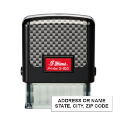 Get your personalized 2 Line Address Stamp with the Shiny-852 Self-Inking design. Perfect for quick, clean, and easy stamping. Order now at CalStamp!