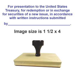 We make Restrictive Endorsement Stamps for endorsements of US Bearer Securities. This rubber endorsement stamp is offered in 5 versions for proper endorsements.