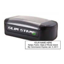 Get your customized RI Notary Slim Pre-Inked Stamp from CalStamp. High-quality, rectangular notary stamp personalized with your info. Order now for fast delivery!