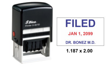 S-827D Shiny Custom Self-Inking Date Stamp.

Impression Area:  1-3/16" X 2" Dater

Up to 2 Lines of Custom Text Above the Date and 2 Lines Below..