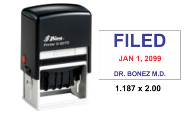 S-827D Shiny Custom Self-Inking Date Stamp.

Impression Area:  1-3/16" X 2" Dater

Up to 2 Lines of Custom Text Above the Date and 2 Lines Below..