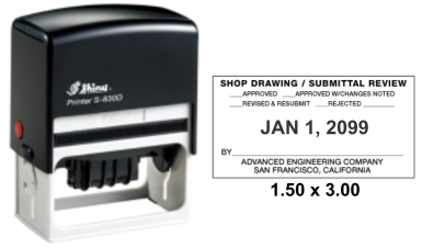 Shiny-830D Custom Self Inking Dater. 

Impression Area:  1-1/2" X 3" 

Up to 3 Lines Of Custom Text Above the Date and 3 Lines Below.